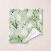 Groene Witte Tulp Bloemen Bruidsfeest Bad Handdoek (Wasdoekje)