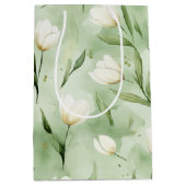 Groene Witte Tulp Bloemen Bruiloft Feest Medium Cadeauzakje (Voorkant)