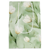 Groene Witte Tulp Bloemen Bruiloft Feest Medium Cadeauzakje (Achterkant)