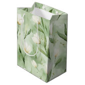Groene Witte Tulp Bloemen Bruiloft Feest Medium Cadeauzakje (Achterkant Gekanteld)