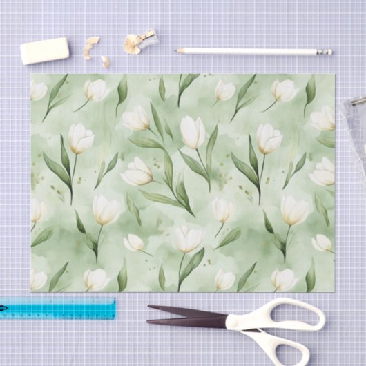 Groene Witte Tulp Bloemen Bruiloft Feest Tissuepapier (Craft)