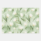 Groene Witte Tulp Bloemen Bruiloftsdouche Inpakpapier Vel (Voorkant)