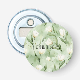 Groene Witte Tulp Bloemen Button Flesopener