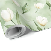 Groene Witte Tulp Bloemen Verjaardag Cadeaupapier (Rol Hoek)