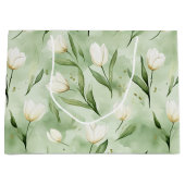 Groene Witte Tulp Bloemen Verjaardag Groot Cadeauzakje (Voorkant)
