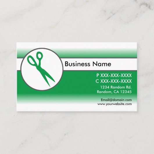 Groene witte vervagen schaar visitekaartjes (Voorkant)