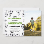Groene witte Voetbal Birthday met foto Kaart (Voorkant)