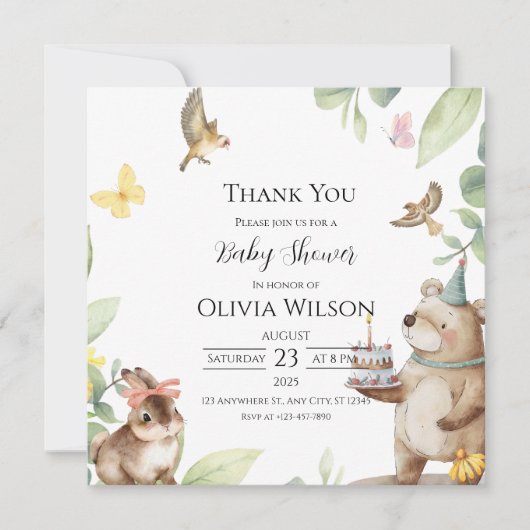 Groene Witte Vogels Baby shower Dank u kaart (Voorkant)