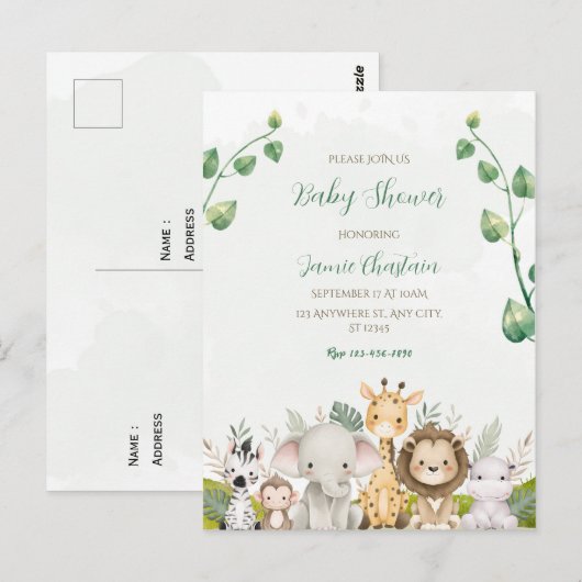 Groene witte waterverf baby shower ansichtkaart briefkaart (Voorkant / Achterkant)