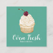 Groene Witte Waterverf Cupcake Bakkerij Vierkante Visitekaartje (Voorkant)