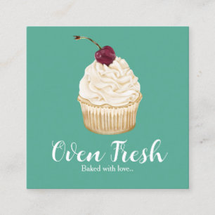 Groene Witte Waterverf Cupcake Bakkerij Vierkante Visitekaartje