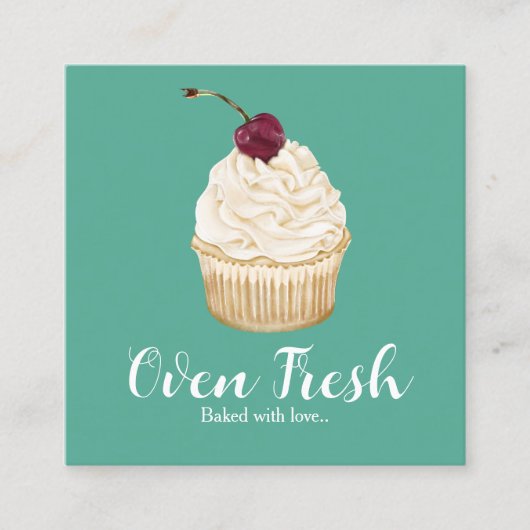 Groene Witte Waterverf Cupcake Bakkerij Vierkante Visitekaartje (Voorkant)