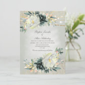 Groene witte Waterverf Floral Glitter Wedding Kaart (Staand voorkant)