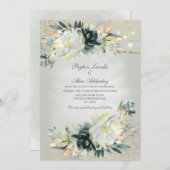 Groene witte Waterverf Floral Glitter Wedding Kaart (Voorkant / Achterkant)