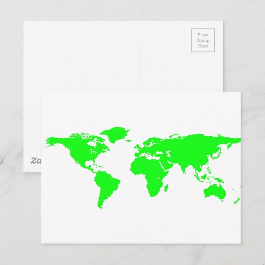 Groene witte Wereldkaart Briefkaart (Voorkant / Achterkant)