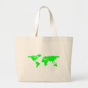 Groene witte Wereldkaart Grote Tote Bag