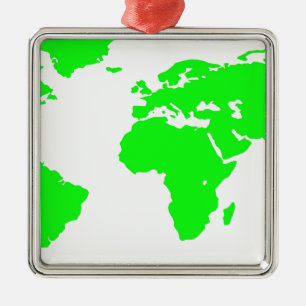 Groene witte Wereldkaart Metalen Ornament
