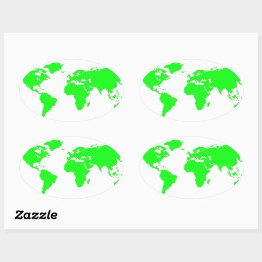 Groene witte Wereldkaart Ovale Sticker (Vel)