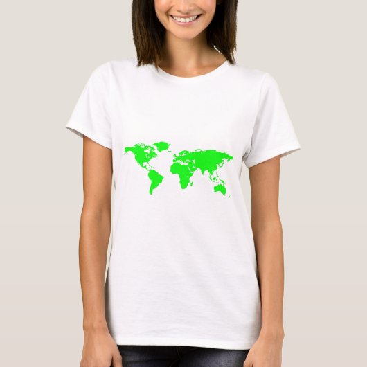 Groene witte Wereldkaart T-shirt (Voorkant)