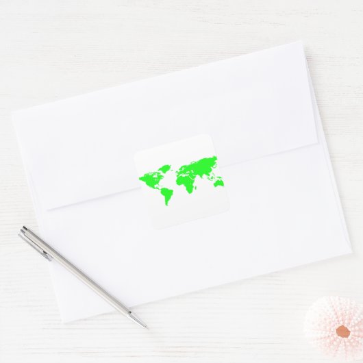 Groene witte Wereldkaart Vierkante Sticker (Envelop)