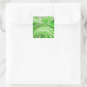 Groene & witte werveling vierkante sticker (Tas)