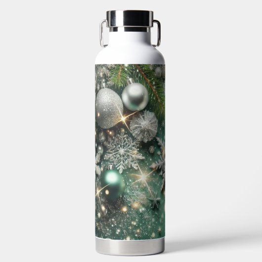 GROENE WITTE ZILVEREN KERSTFEESTVERSIERINGEN WATERFLES (Voorkant)