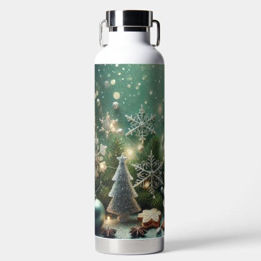 GROENE WITTE ZILVEREN KERSTFEestVERSIERINGEN Waterfles (Voorkant)