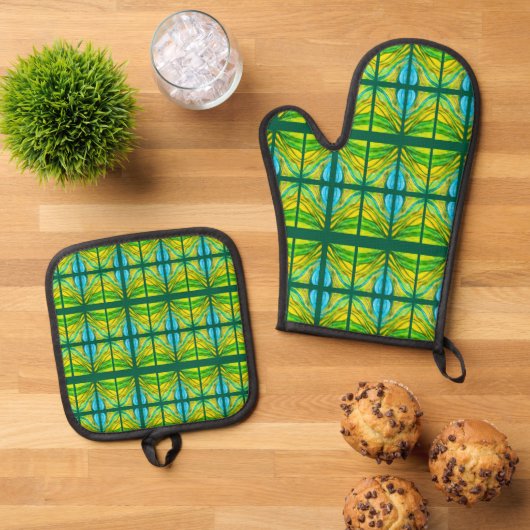 Groene woestijn inspiratie ovenwant & pannenlap set (Top down)