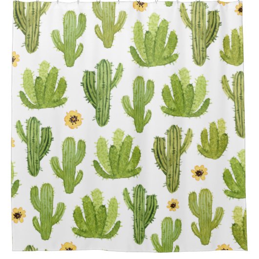 Groene woestijncactus: naadloze Waterverf Douchegordijn (Voorkant)