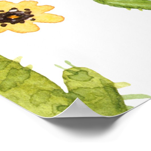 Groene woestijncactus: naadloze Waterverf Poster (Hoek)