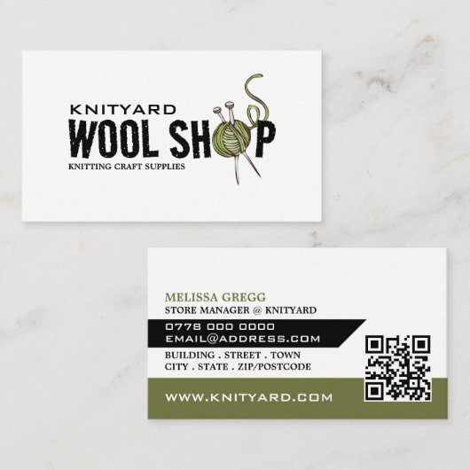 Groene Wol Winkel, Knitting Store, Garn Store Visitekaartje (Voorkant / Achterkant)