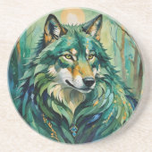 Groene wolf in het Forest Sandstone Onderzetter (Voorkant)