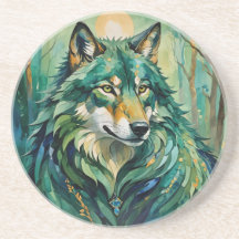 Groene wolf in het Forest Sandstone Onderzetter