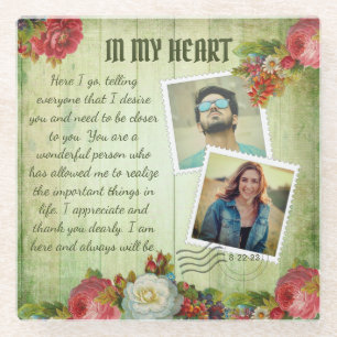 Groene Wooden Floral Romantic Love Letter Glazen Onderzetter