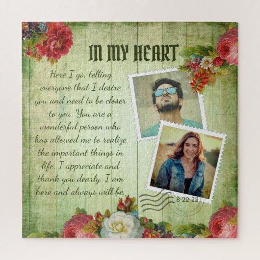  Groene Wooden Floral Romantic Love Letter Legpuzzel (Verticaal)