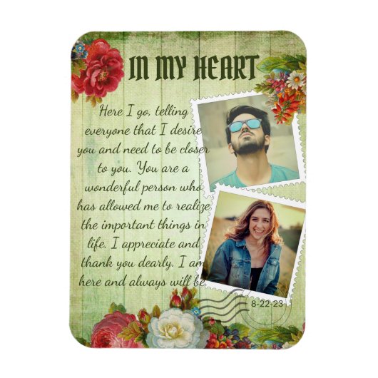 Groene Wooden Floral Romantic Love Letter Magneet (Verticaal)