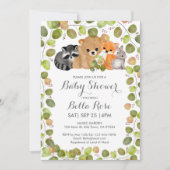 Groene Woodland Animal Baby Shower Invitations Kaart (Voorkant)