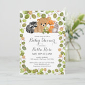 Groene Woodland Animal Baby Shower Invitations Kaart (Staand voorkant)