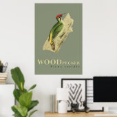 Groene Woodpeckervogelvintage Poster (Thuiskantoor)