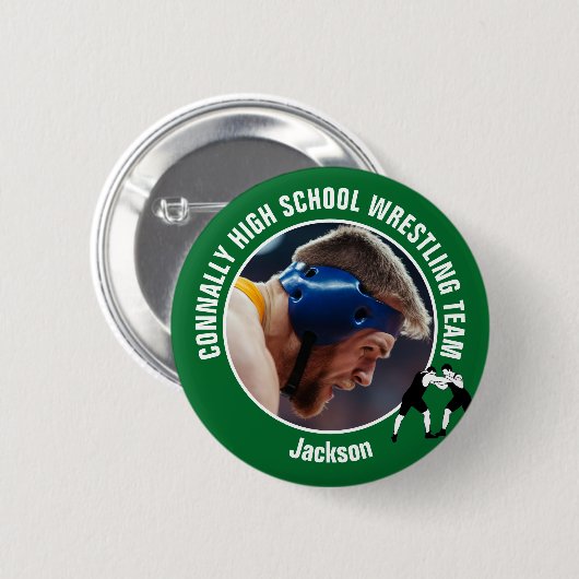 Groene worstelteam foto middelbare school worstela ronde button 5,7 cm (Voorkant /achterkant)