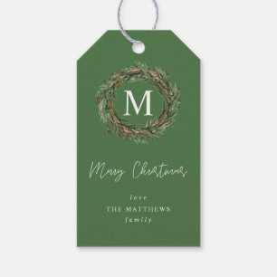 Groene Wreate Monogram Gift Labels Cadeaulabel