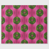 Groene Wreaten voor Roze Kerstmis Cadeaupapier (Vlak)