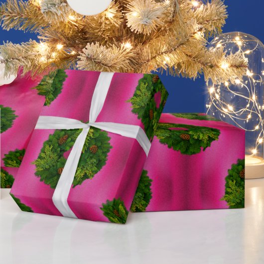 Groene Wreaten voor Roze Kerstmis Cadeaupapier