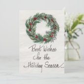  Groene Wreater Beste Wishes Geschilderd  Feestdagenkaart (Staand voorkant)