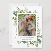 Groene Wreater Custom Text Holiday Photo Card Feestdagenkaart (Voorkant)