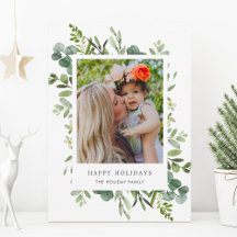 Groene Wreater Custom Text Holiday Photo Card