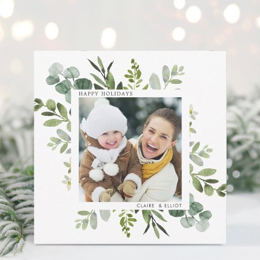 Groene Wreater Custom Text Holiday Photo Square Ka Feestdagenkaart