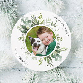 Groene Wreater Custom Text Photo Circle Feestdagenkaart