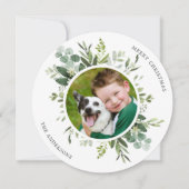 Groene Wreater Custom Text Photo Circle Feestdagenkaart (Voorkant)