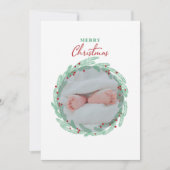 Groene Wreath Minimalist Photo Holiday Kaart (Voorkant)
